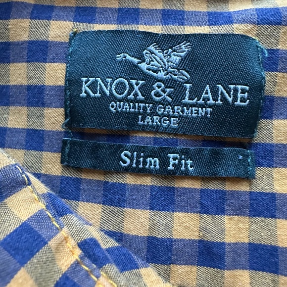 Knox & Lane Men’s Slim Fit Gingham Check Shirt – Navy/Yellow – Size L - Picture 2 of 7